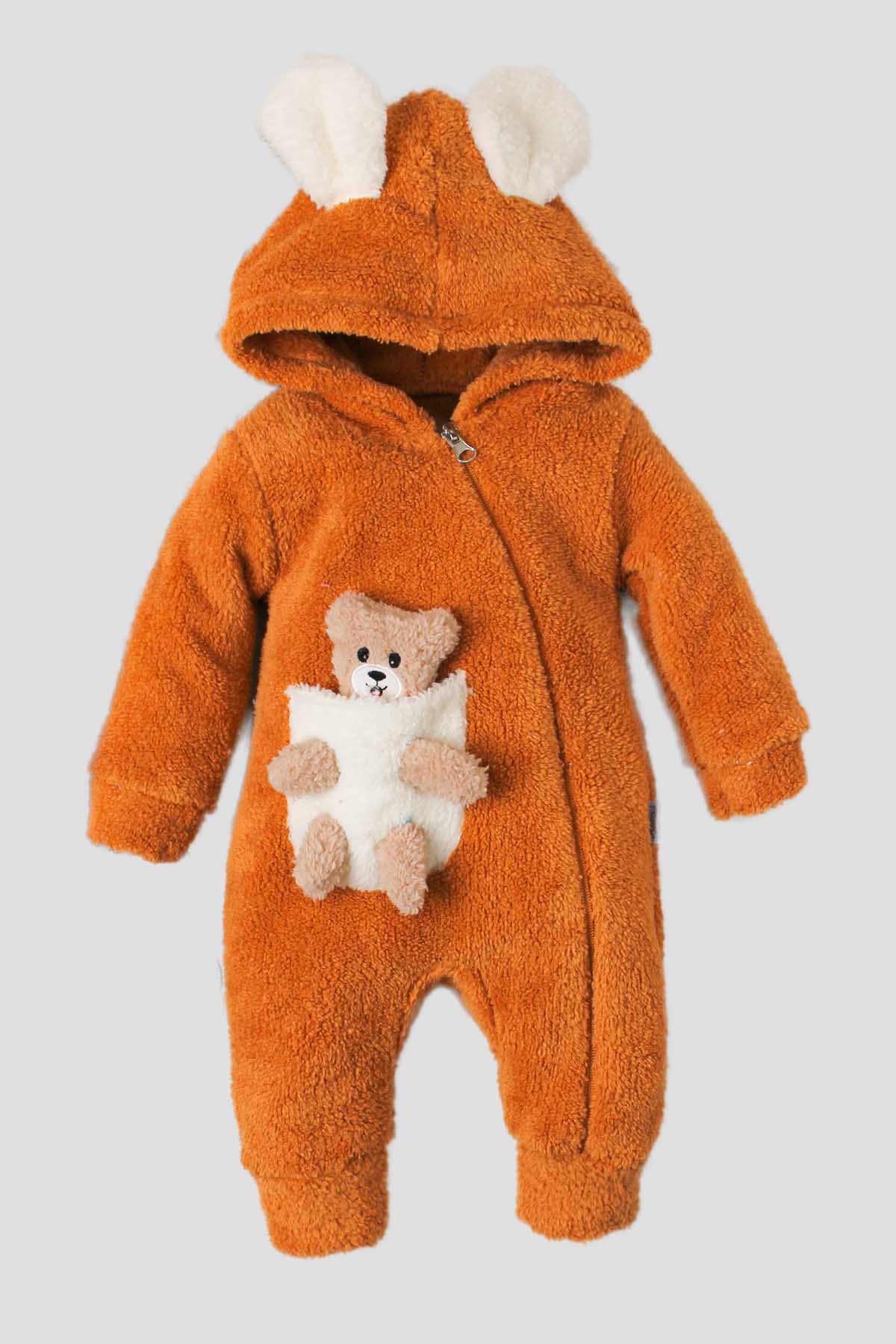 Unisex Bebek Hayvan Kulaklı Patili Sevimli Kalın Peluş Tulum 3 12 Ay